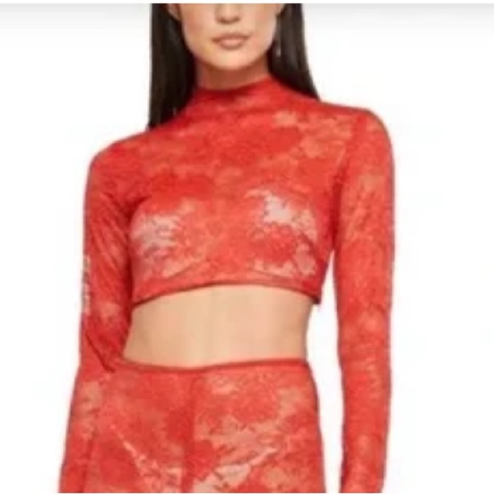 Nookie Fiery Red Lace Crop Top - Picture 2 of 6